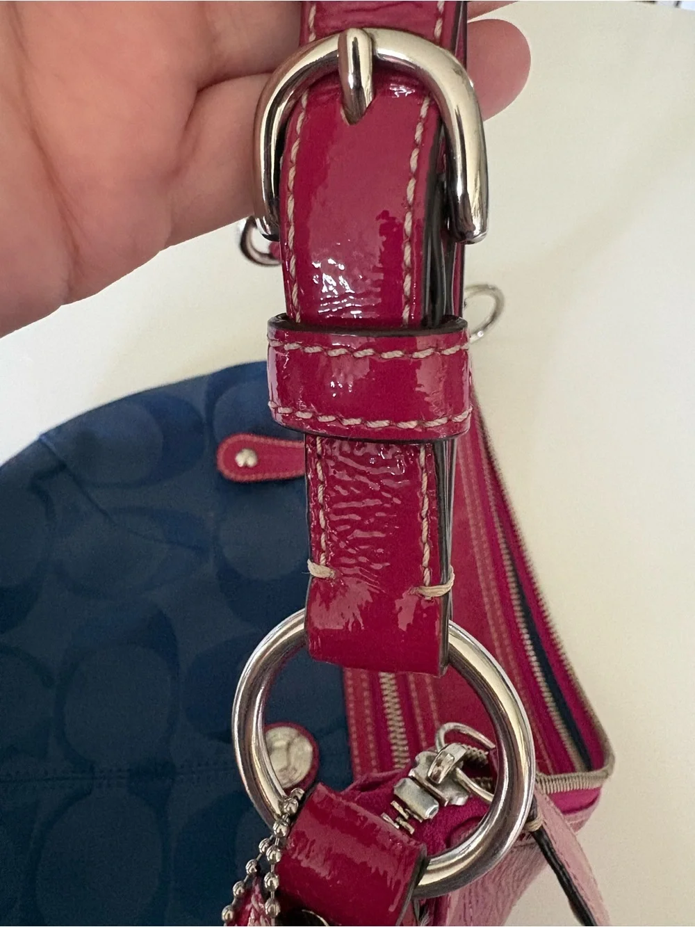 Coach Laura Hobo Shoulder Bag in Navy and Pink